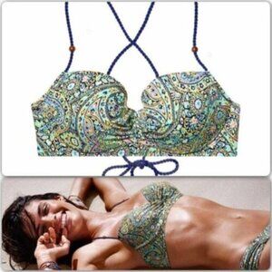 Victoria Secret Swim Bikini Top 34B Lace up Paisle